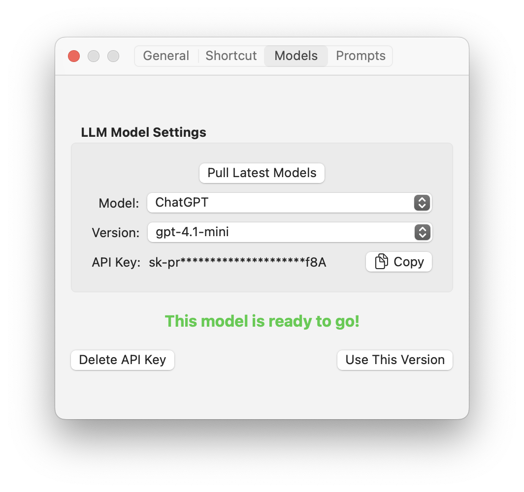 Wright LLM Model Settings Interface